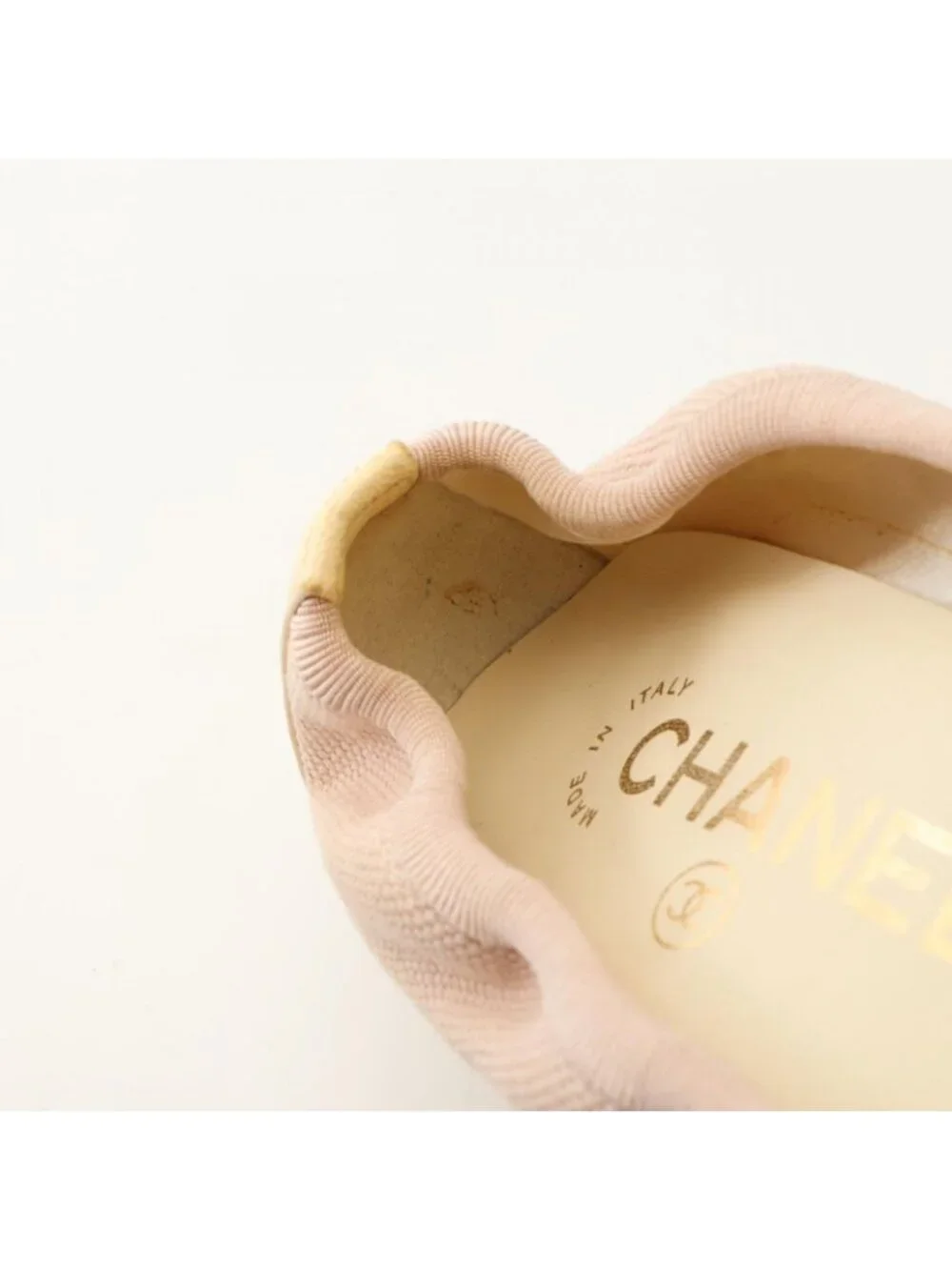 Chanel Pumps CC Logo Ribbon Pink Canvas Leather Heel